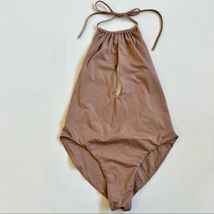 Zara Keyhole Halter One Piece Swimsuit in Nude